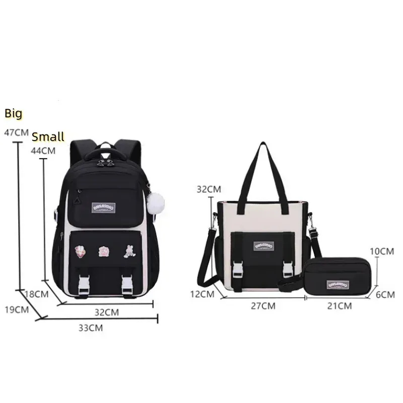 ensemble de 3 sacs à dos de grande capacité avec protection dorsale, violet et rose, avec accessoires suspendus pour les élèves du collège et du lycée