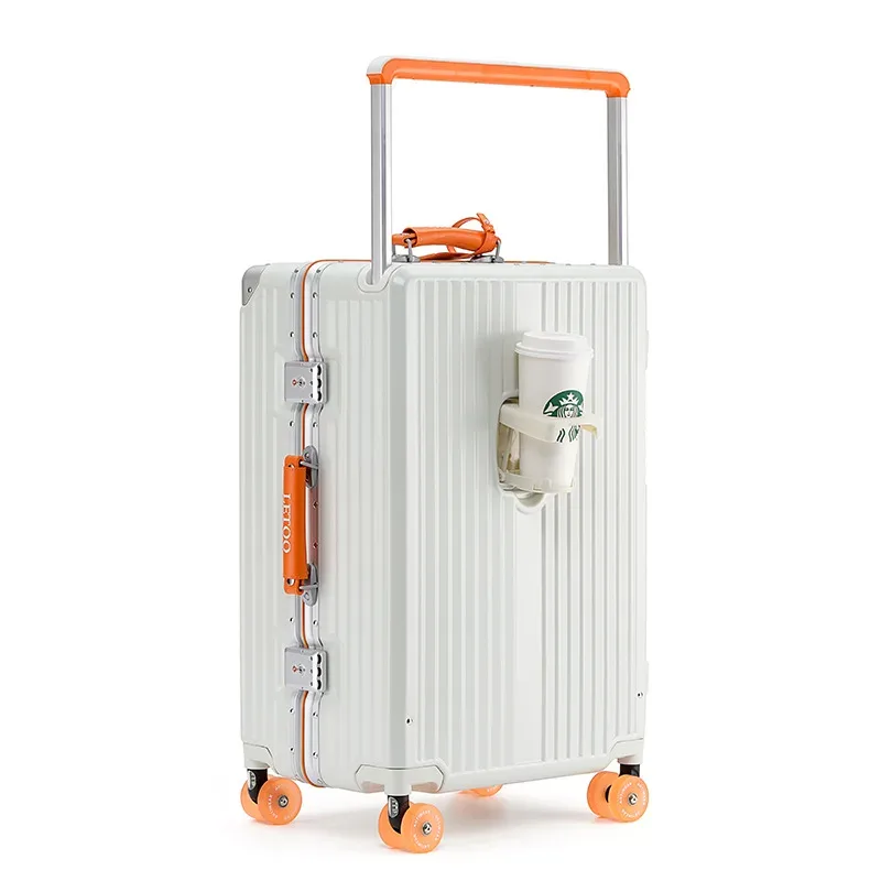 valise à poignée large avec porte-gobelet, valise de voyage, cabine, peintures tsa, serrure, sacs de voyage, boîte en cuir, 20 ", 24/26", nouveau