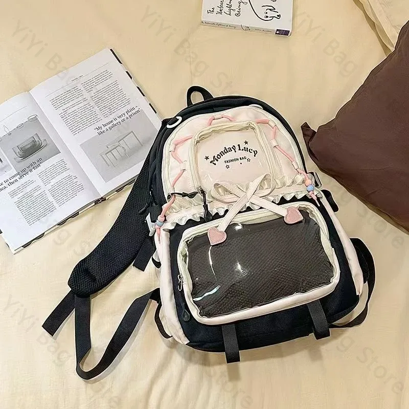 sac à dos ita bag kawaii, sac à bandoulière, ensemble de deux pièces, sac à dos scolaire pour badges et épingles d'anime, sacs à dos transparents pour étudiants