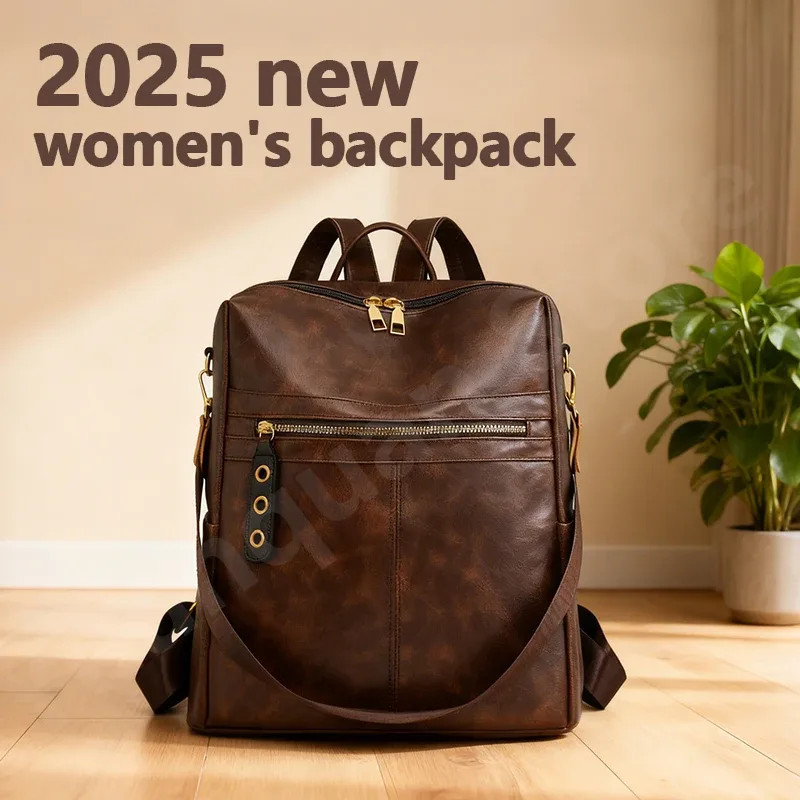 2025 nouveau femmes imperméable à l'eau en cuir pu grand vintage mode voyage affaires sac de travail universit