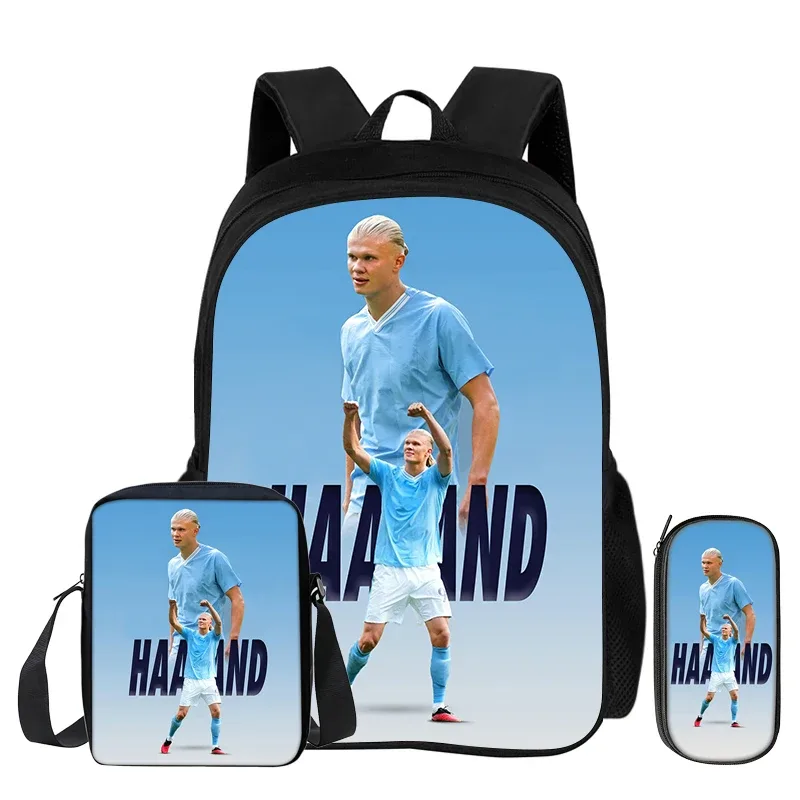 sac à dos d'école, sac à crayons, sac à dos de sport haaland pour enfants, ensemble de 3 pièces, sac à dos de footballeur star, cadeau