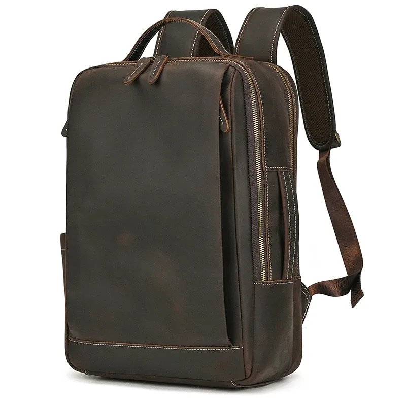 mode crazy horse cuir sac à dos véritable peau de vache sacoche pour ordinateur portable ordinateur homme sacs à dos pour hommes mâle sac à dos sac d'école d'affaires