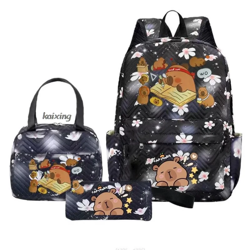 sacs à dos kawaii imprimés capybara, ensemble sac d'école, sac à déjeuner, trousse à crayons, cadeau de rentrée scolaire pour fille, sacs de loisirs, mochila, sacs de voyage pour adolescents