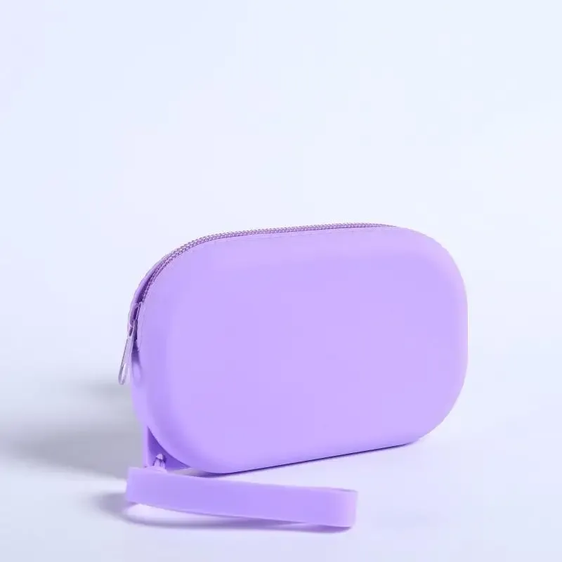 sac à fermeture éclair en silicone lisse, porte-écouteurs, portefeuille, organiseur de cosmétiques, porte-monnaie pour femmes et filles