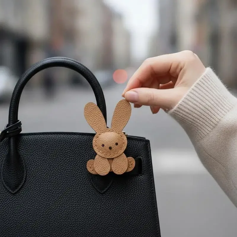 1 breloque de sac en forme de lapin mignon - cuir synthétique léger avec boucle en acier inoxydable, adorable motif de lapin pour sacs à dos
