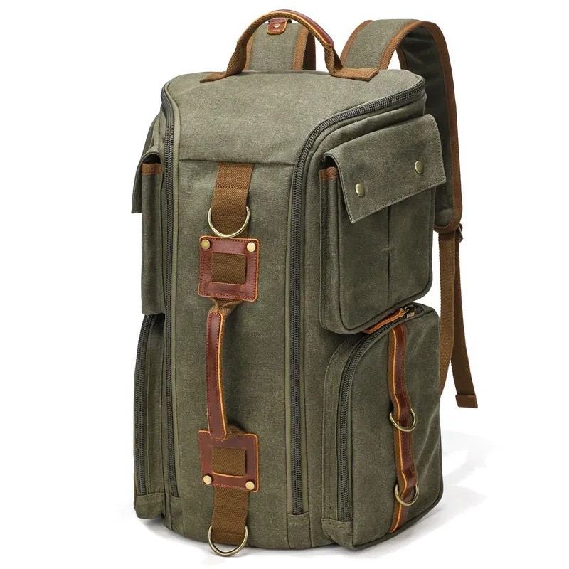 sac à dos en cuir vintage pour homme et femme, sac à dos en toile cirée, sac à dos de voyage à main, ordinateur portable 16 pouces