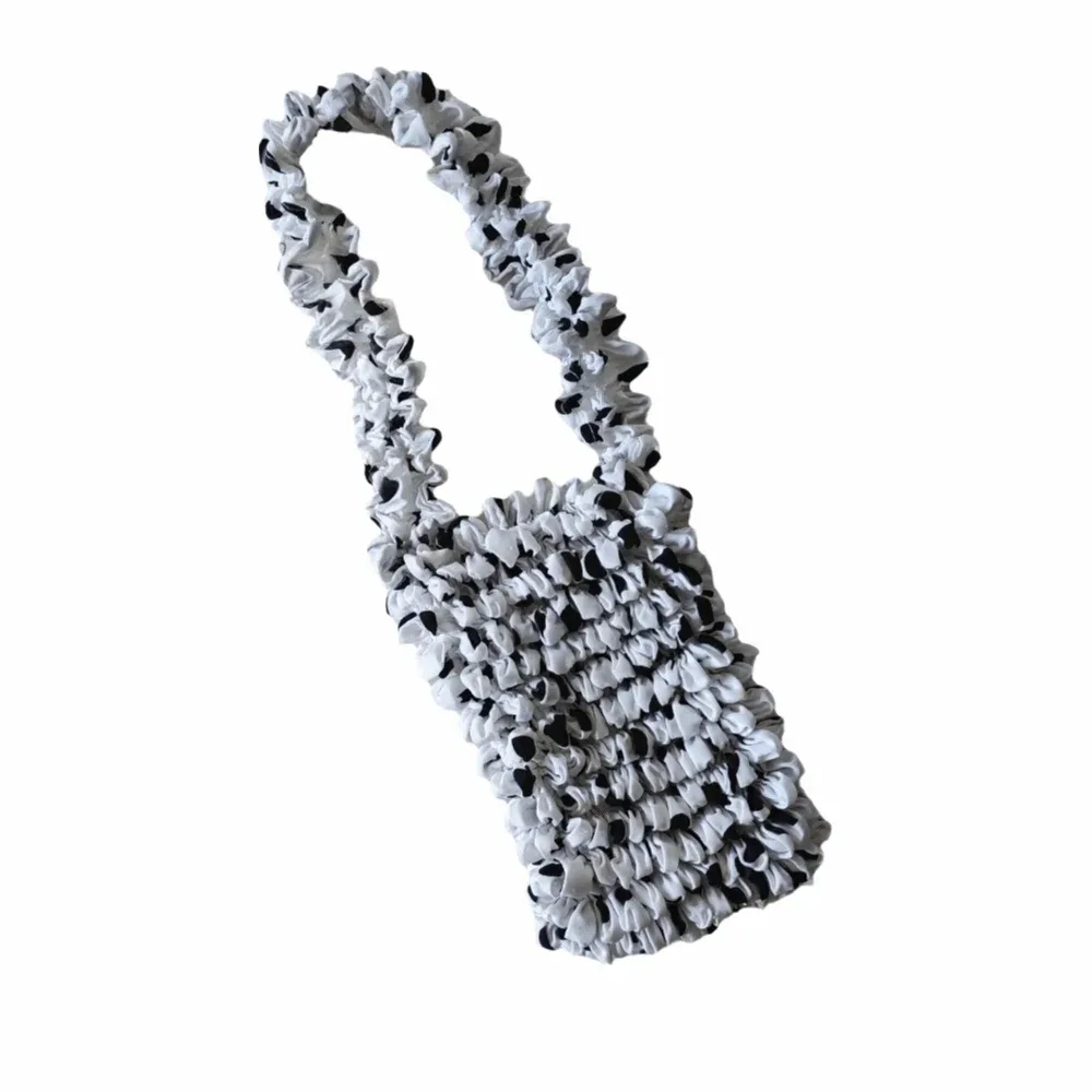 sac bandoulière à bulles de grande capacité, noir à pois, en tissu tissé, sac de shopping à pois, tissu extensible, polyester doux