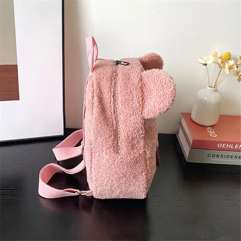 adorable mini sac à dos oreilles d'ours moelleuses avec ceinture fourre-tout en peluche douce multicolore petits sacs à dos pour enfants élégant usage quotidien décontracté