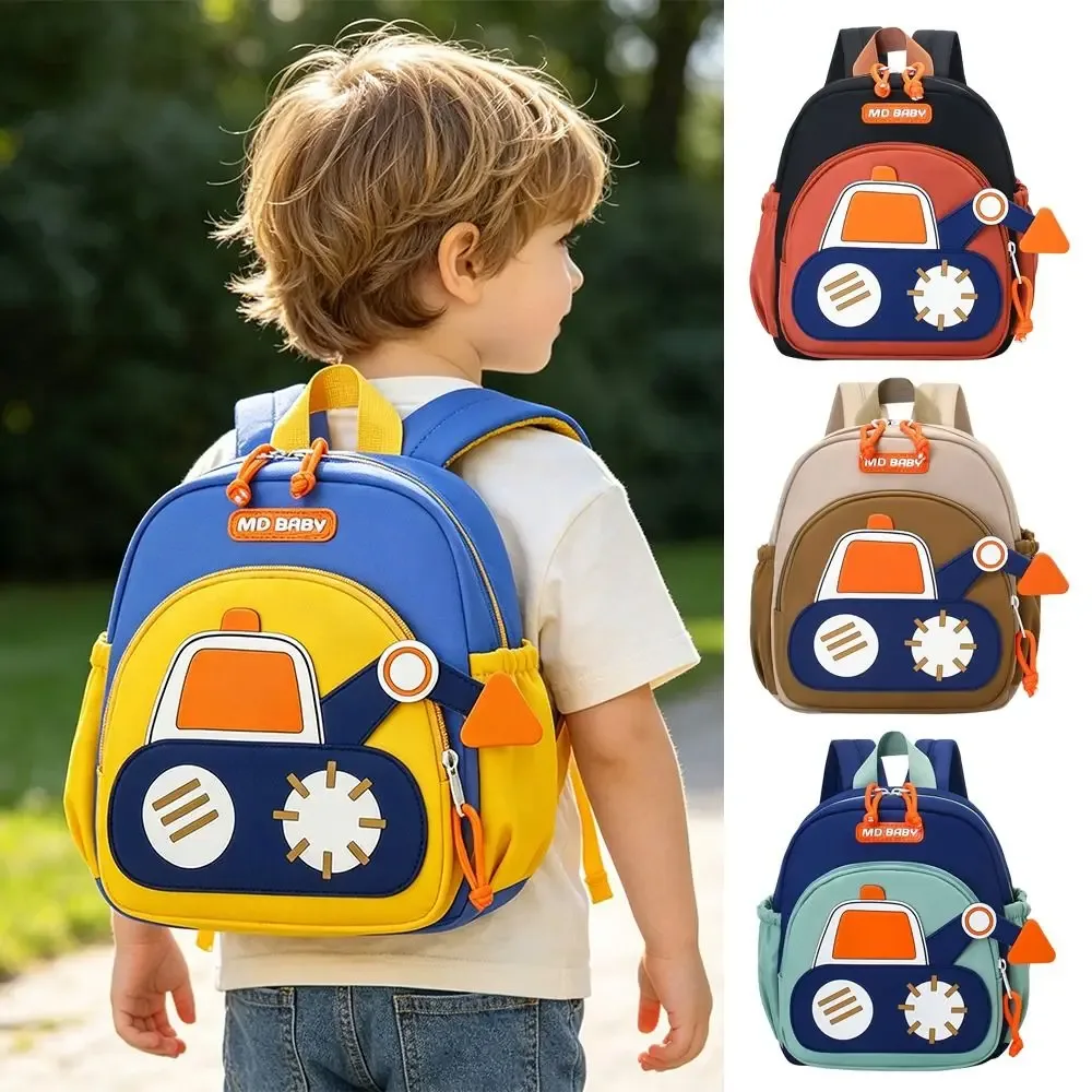 mini sac à dos pour tout-petits garçons, motif excavatrices de dessin animé, sac à dos de maternelle ergonomique, résistant à l'usure, avec bretelles larges