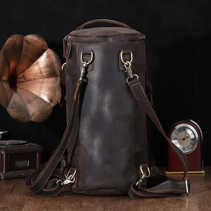 luufan design unique sac à dos en cuir pour hommes vintage crazy horse cuir seau sac à dos grand homme sac de voyage hommes sacs à dos