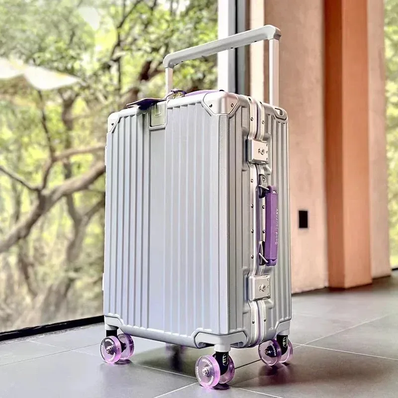 bagage roulant à guidon large avec cadre en aluminium, avec roues pivotantes silencieuses colorées et serrure tsa, valise à roulettes de grande capacité