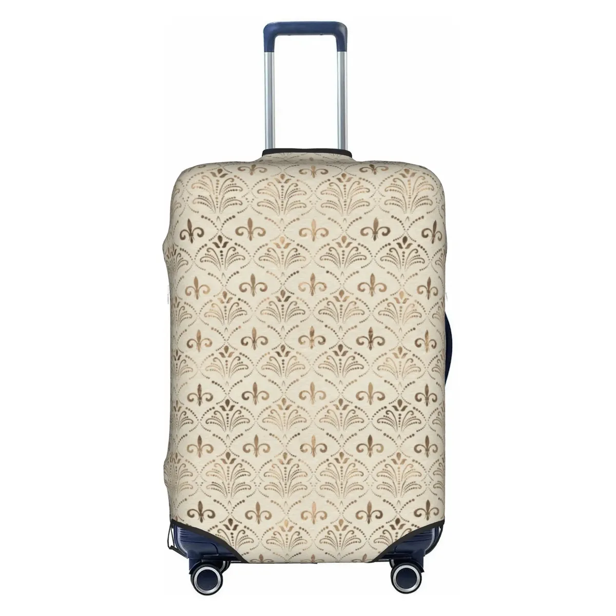 housse de protection pour bagages en cuir marron doré royal, motif fleur de lis, housse de protection amusante pour valise, convient aux valises de 18 à 32 pouces