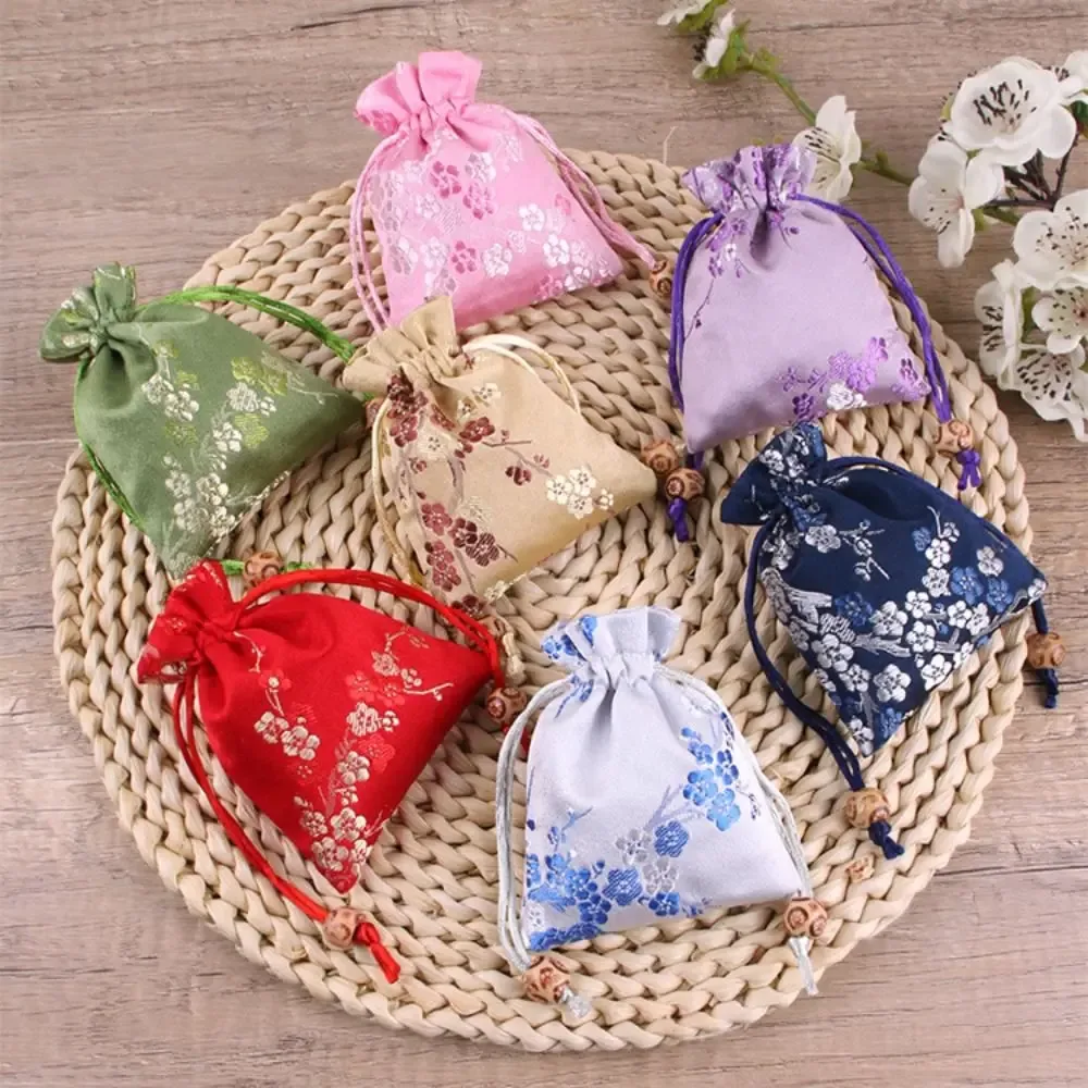 sac de rangement rétro en satin pour femmes, sachet de fleurs brodées, sac de bonbons, cravate, sac d'emballage de bijoux, fête