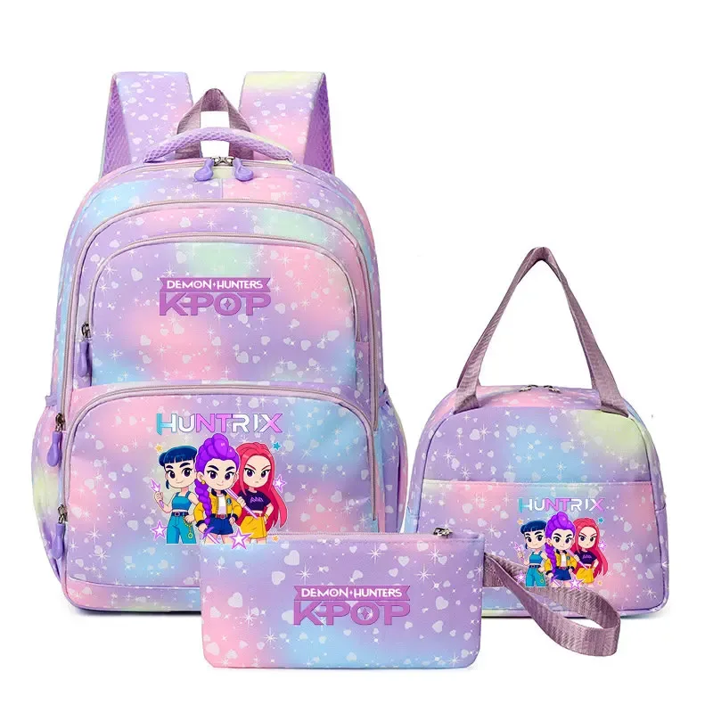 lot de 3 sacs à dos kpop demon hunters, cartable de dessin animé pour adolescents, sac d'étudiant, sacoche pour ordinateur portable et livres, sac de voyage, mochilas