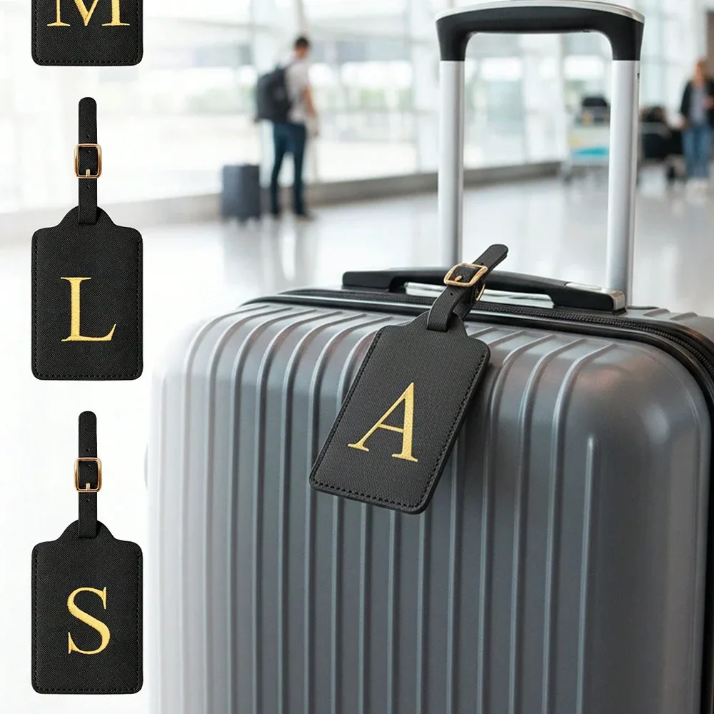 Étiquette de bagage en cuir PU pour voyage-étiquette d'identification de valise durable avec couverture de confidentialité et fente pour carte nominative (A-Z) liu