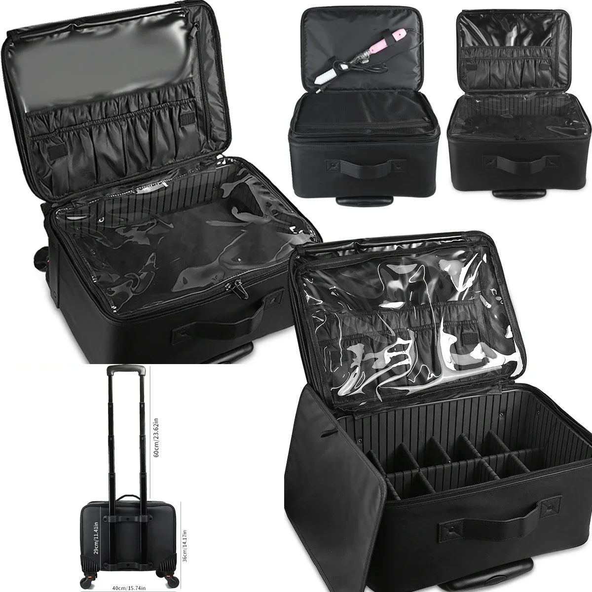 valise de chariot de maquillage de grande capacité, sacoche multifonctionnelle en pu oxford, boîte à outils roulante pour beauté nail art tatouage mode