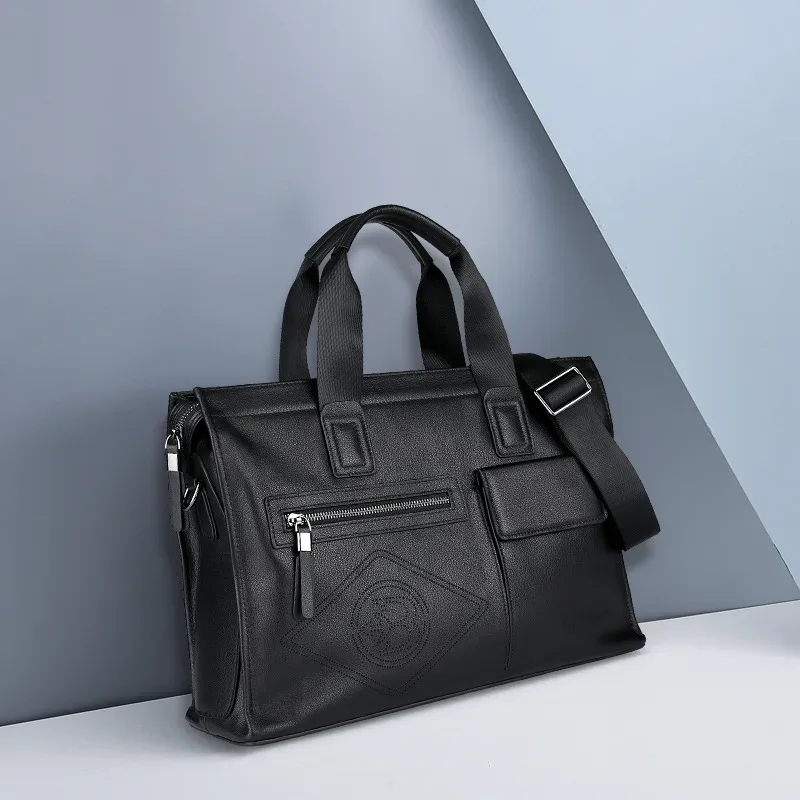 porte-documents en cuir pour hommes, fourre-tout d'affaires de grande capacité, sac à main tendance, véritable première couche de peau de vache