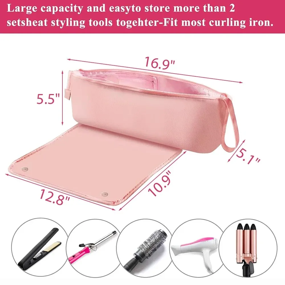 sac de voyage pour outils capillaires et tapis résistant à la chaleur, organisateur 2 en 1, étui de voyage pour fer à friser, lisseur, sèche-cheveux 