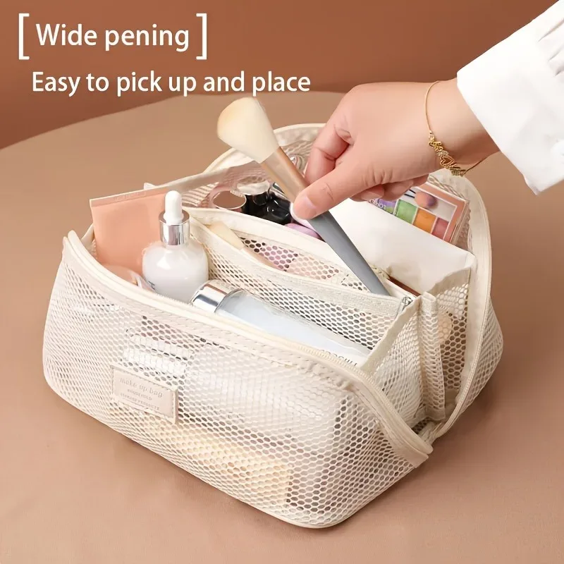 trousse de maquillage, trousse de toilette de voyage, trousse de maquillage en filet de grande capacité, sac portable pour l'organisation et le rangement des cosmétiques