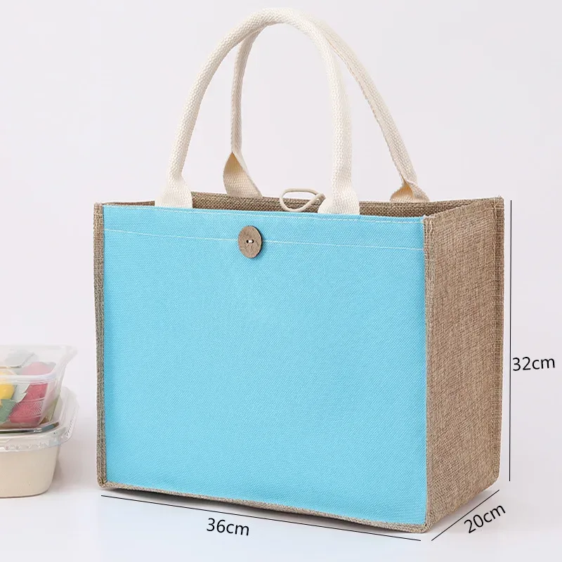 sac fourre-tout en toile de jute avec bouton pour femme, sac à main cadeau de grande capacité, respectueux de l'environnement, sac à provisions réutilisable, sac en chanvre