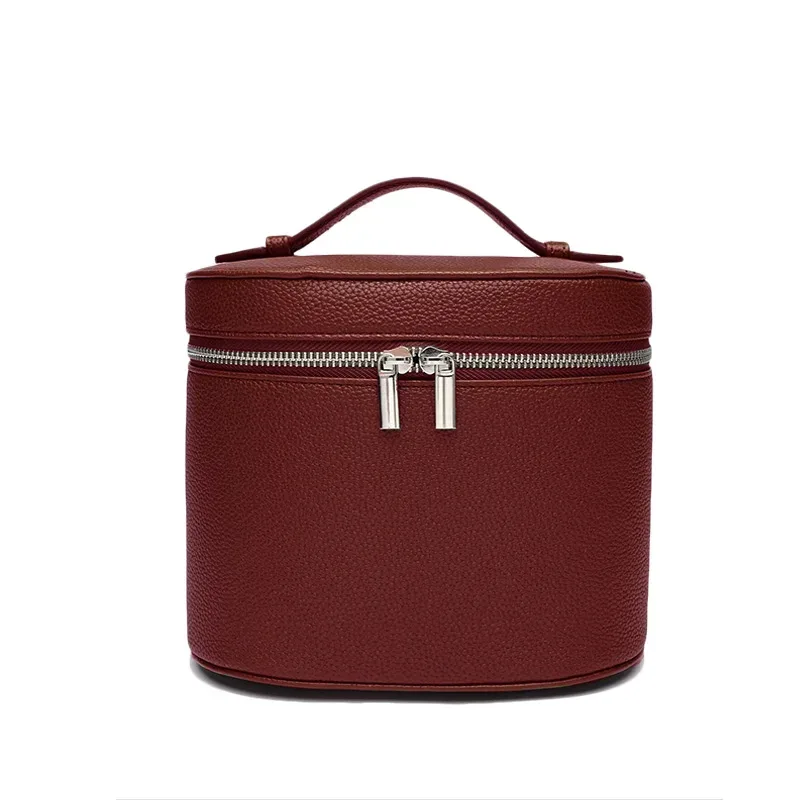 sac de voyage portable personnalisable avec compartiment cosmétique amovible en cuir grainé et section de rangement séparée pour articles de toilette