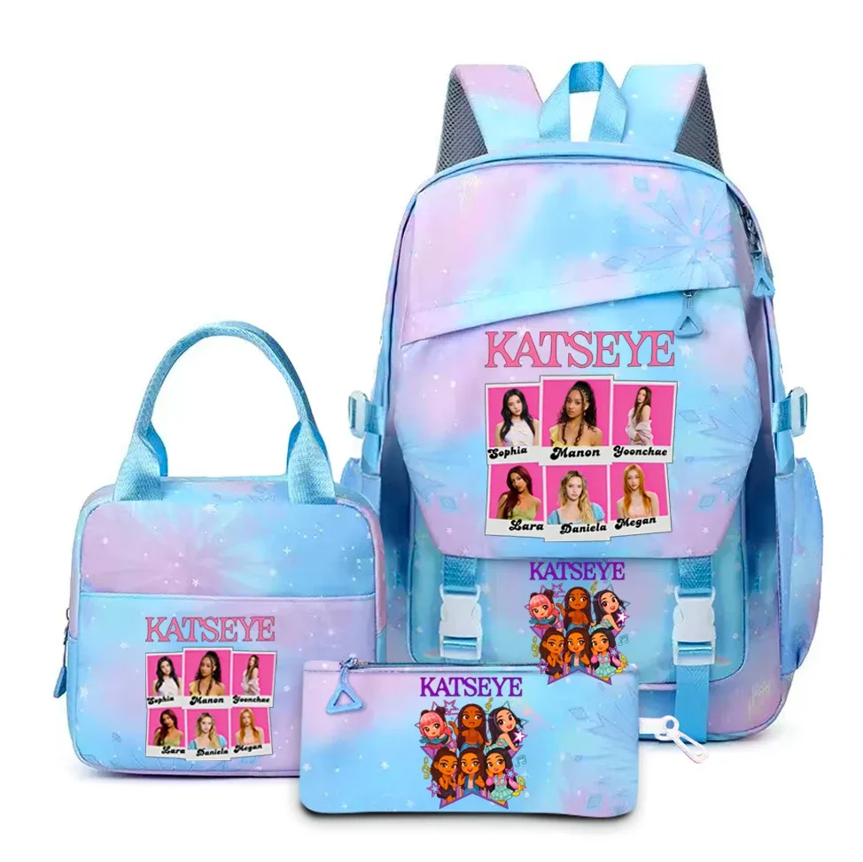 katseye musique sacs à dos 3 pièces ensembles femmes hommes lycée sacs toile kawaii adolescents sac à dos pour ordinateur portable dessin animé livre sacs yk2