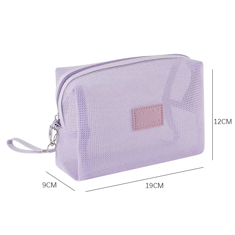 organisateur de toilette transparent de grande capacité, pochette de rangement cosmétique portable pour femmes, sac à maquillage respirant en maille