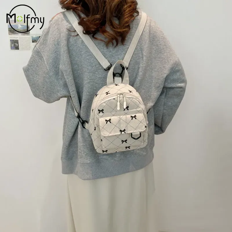 sac à dos d'hiver pour femmes, sac à deux épaules de célébrité coréenne, imprimé nœud papillon, sac à dos de mode pour adolescentes, sac à dos kawaii pour shopping
