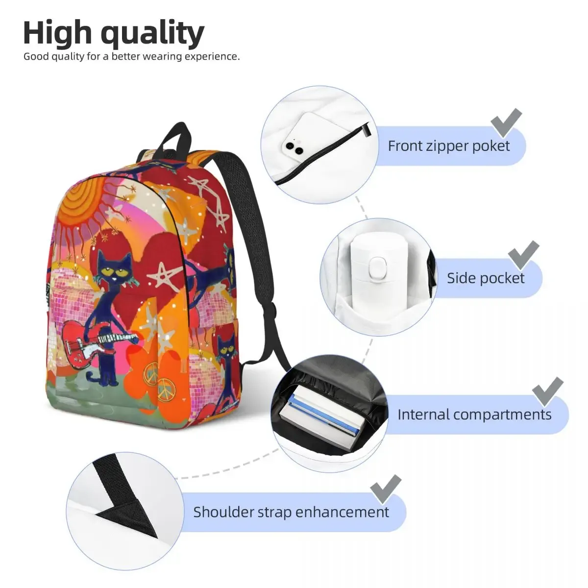 pete le chat j'aime mes chaussures blanches sac à dos lycée affaires dessin animé chats sac à dos pour hommes femmes ordinateur portable sac à bandoulière