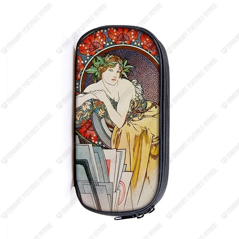 trousse de maquillage imprimée par alphonse mucha, trousse de maquillage pour femme, trousse de maquillage pour adolescent, étuis à crayons, étuis à cosmétiques