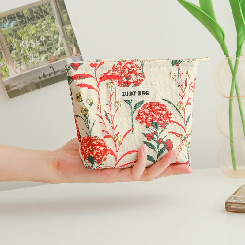 trousse de maquillage pour femmes, bouquet bleu, serviette hygiénique de grande capacité, retouche, fournitures de maquillage, sac de rangement en toile, trousse de toilette