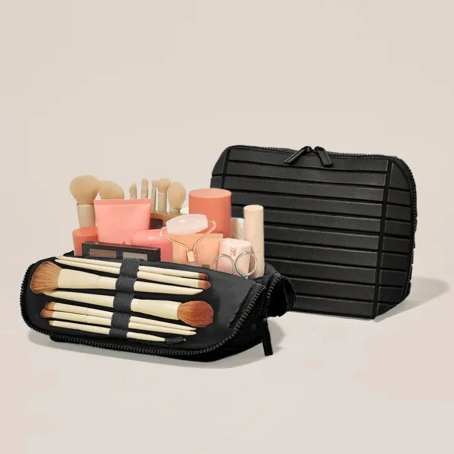 Sac de rangement en PVC rayé, grande capacité, pochette de rangement pour articles de toilette de voyage en plein air, sac à cosmétiques de voyage portable, 1 pièce