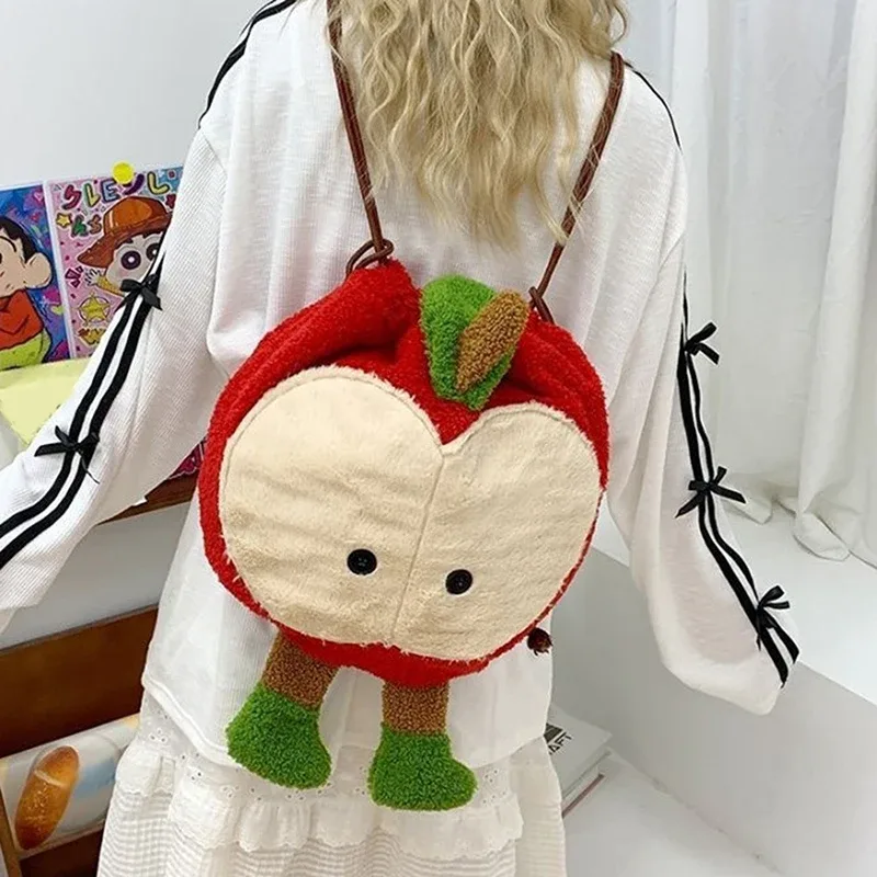 dessin animé mignon pomme épaule en peluche sac d'ordinateur pomme cordon sac à dos sac à dos grande capacité sac à dos cadeau de noël