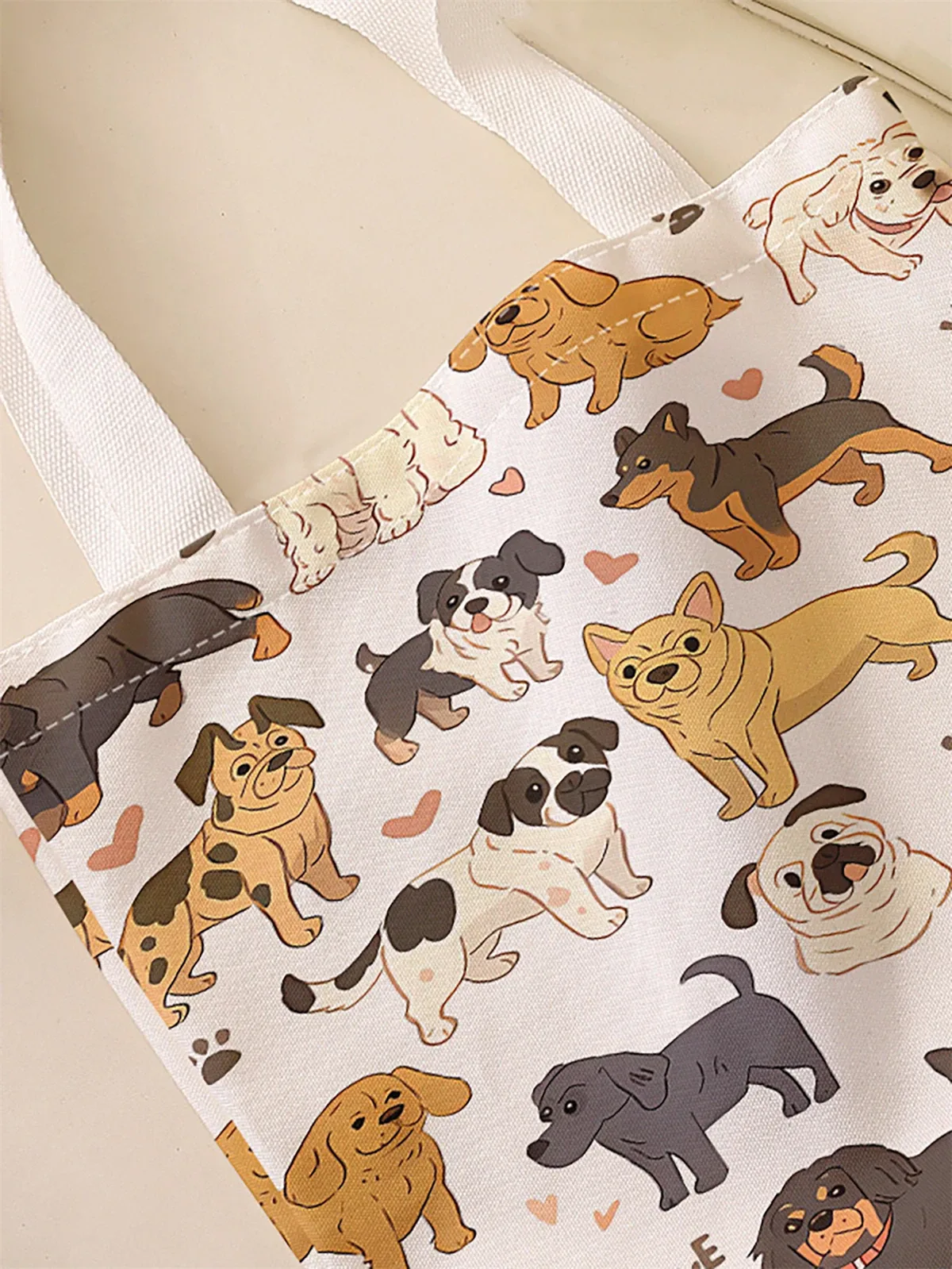 sac à main décontracté imprimé motif chien, sac à dos réutilisable à la mode, sac à main multifonctionnel, sac de shopping en toile