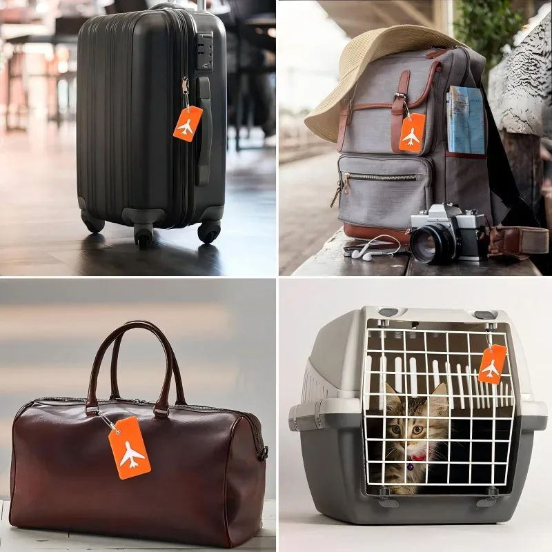étiquettes de bagages en silicone avec anneaux suspendus en acier inoxydable, souples, pliables, style décontracté, adaptées aux voyages et aux vacances, 1 pièce