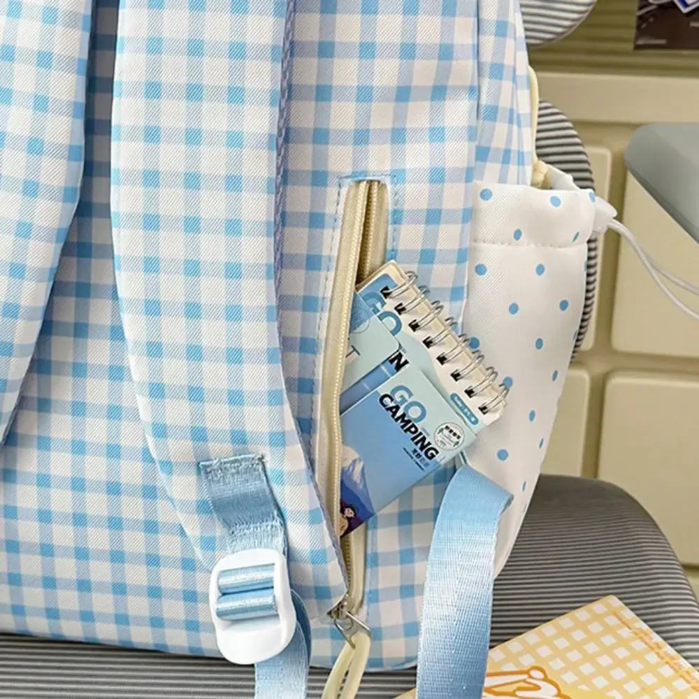 sac à dos mignon et adorable à pois, avec nœud, bordure en dentelle minimaliste, motif à carreaux, sac d'école pour étudiant, cadeau