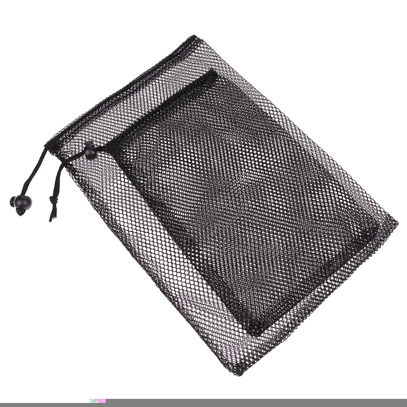 Sac à cordon en maille de nylon noir multi-usages, durable, pour rangement, maison, voyage, activités de plein air, sac à linge, sac de rangement