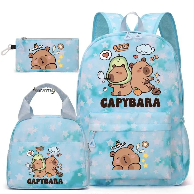 ensemble de sacs à dos imprimés capybara kawaii avec sac à déjeuner et trousse à crayons, sac à dos pour étudiante, grande capacité, léger, pour ordinateur portable, sacs de voyage