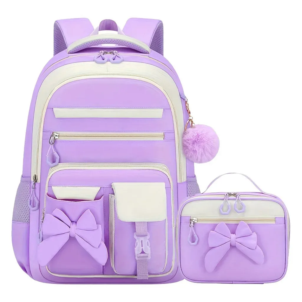 sac à dos scolaire pour filles, multi-poches, avec nœud, ensemble de sacs d'école, sac à dos pour l'école primaire, sac à dos ergonomique pour les voyages en plein air