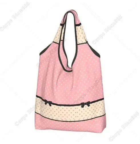 sac à provisions rick cartoon pour femme, sac fourre-tout pliable, sacs d'épicerie portables, respectueux de l'environnement, taille unique, pois, nœud