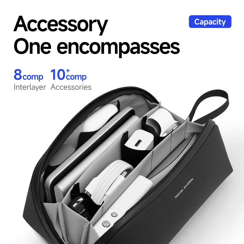 sac organisateur de technologie mark ryden "techpod" avec fermeture éclair ykk, pochette multi-compartiments pour accessoires électroniques, pour les voyages et les affaires