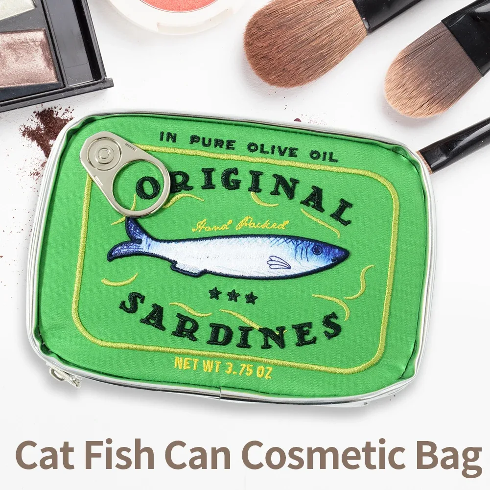 trousse de toilette mignonne portable pour femme, sardines en conserve, sac cosmétique de voyage, multifonction, mode créative, fermeture éclair, week-end, vacances