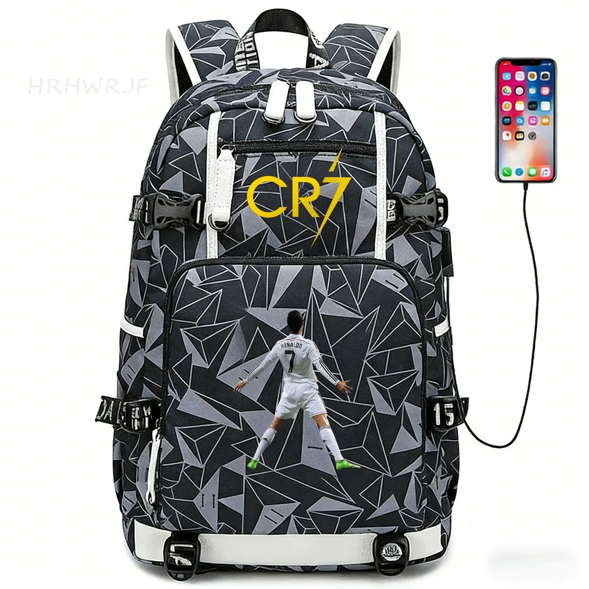 sac à dos d'étudiant cr7 football star, sac à dos camouflage à double bandoulière, sac à dos décontracté pour voyage et randonnée, sac à dos pour adolescents avec capacité pour ordinateur portable, mochilas