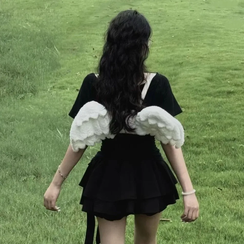 nouveau sac à dos à bretelles réglables avec ailes d'ange, couleur blanche, polyester, sac à dos lolita, fermeture éclair, mini sac à dos, uniforme jk