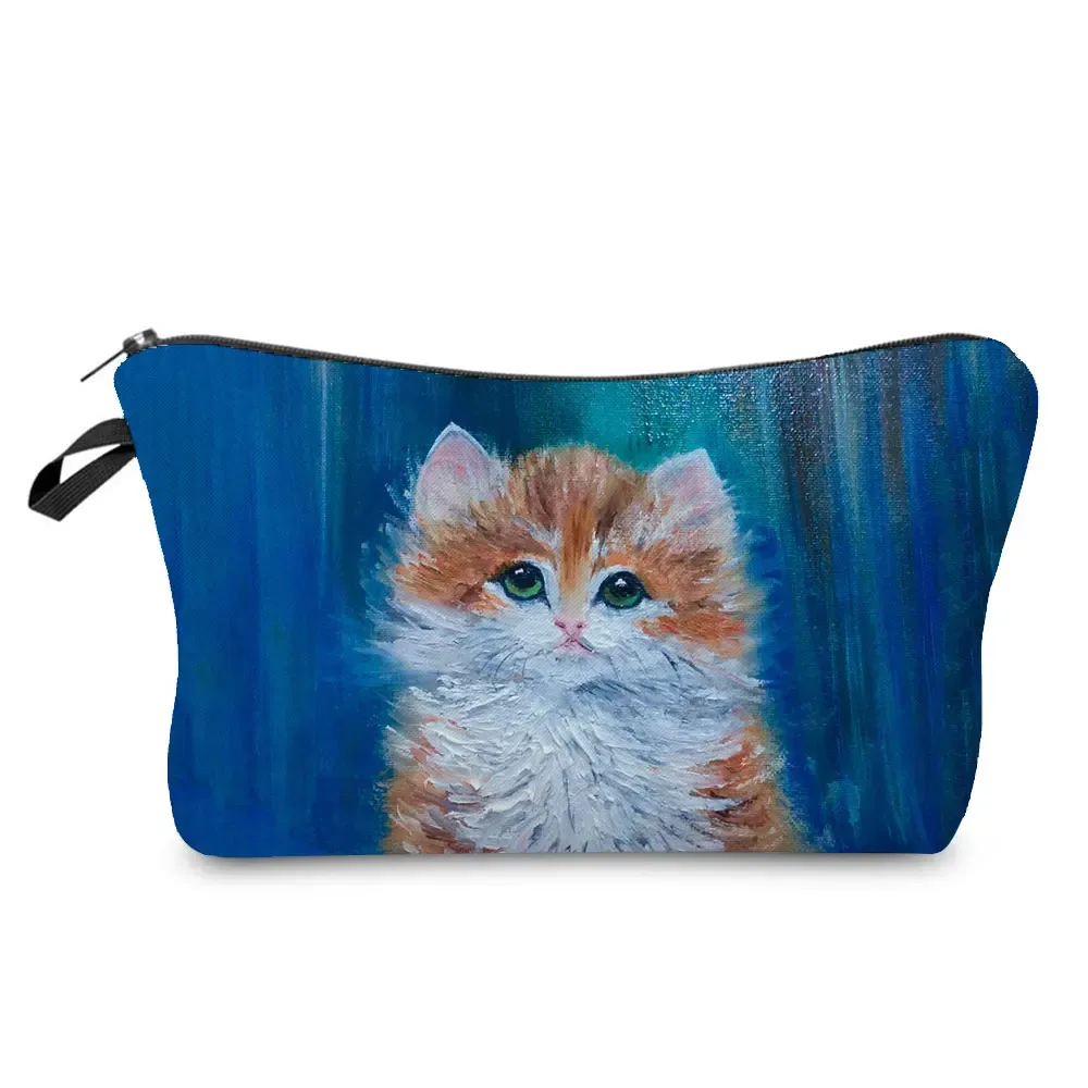 trousse à cosmétiques avec imprimé chat animal de dessin animé 3d pour femme, mini trousse de maquillage décontractée, étui à crayons personnalisé, extérieur, plage, voyage, mignon