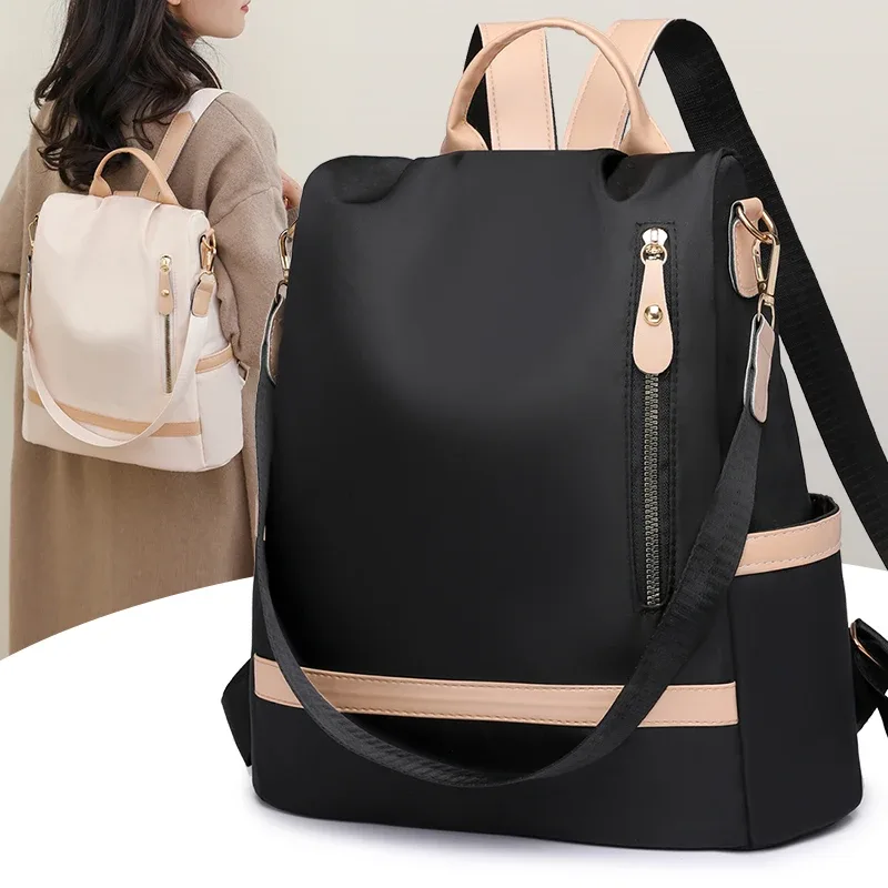 sac à dos antivol en tissu imperméable pour femme, grande capacité, style simple, décontracté, mode voyage, ma