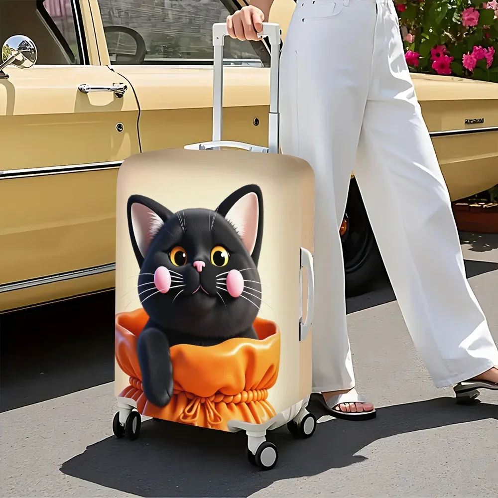 1 housse de bagage imprimée chat noir mignon pour bagages de 18 à 32 pouces ; accessoires de voyage anti-poussière et élastiques pour une protection efficace