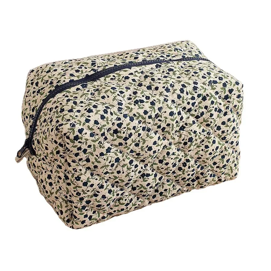 1pc fleur imprimé gonflé matelassé fermeture éclair maquillage sac organisateur de rangement toilette sac à main pochette cosmétique grand voyage sac cosmétique