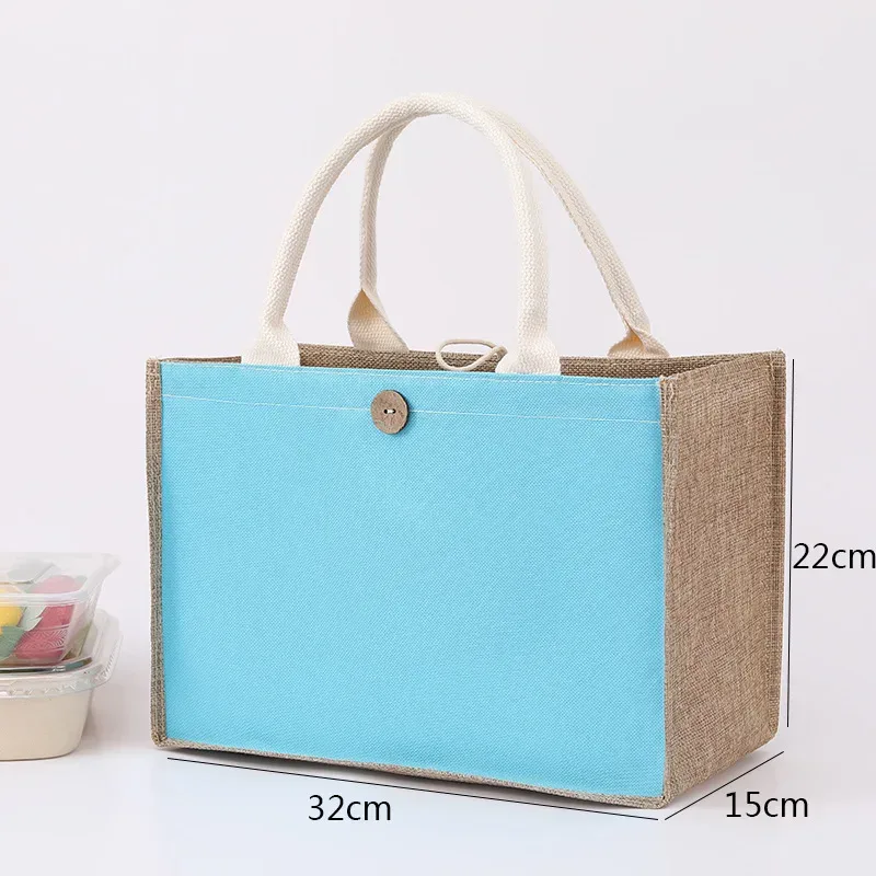 sac fourre-tout en toile de jute avec bouton pour femme, sac à main cadeau de grande capacité, respectueux de l'environnement, sac à provisions réutilisable, sac en chanvre