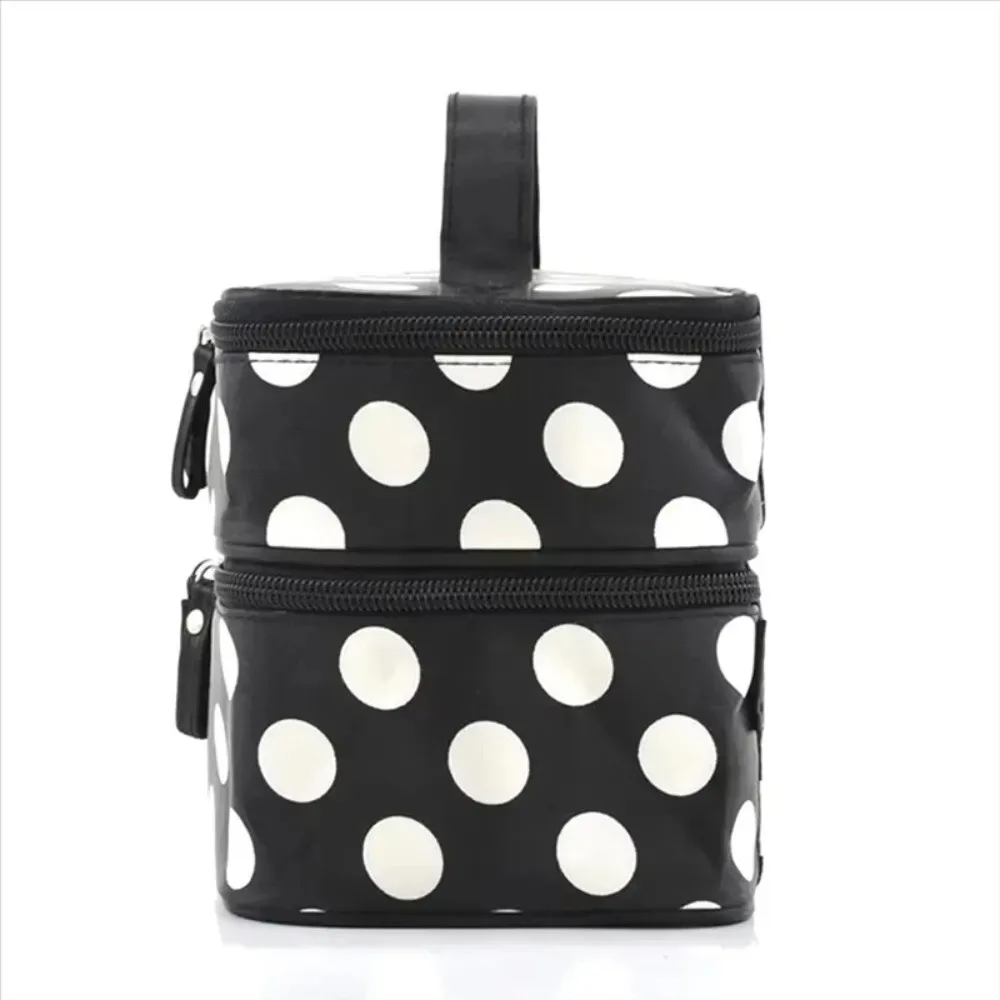 sac de maquillage double couche à pois, trousse de toilette portable grande capacité, étui de voyage pour maquillage